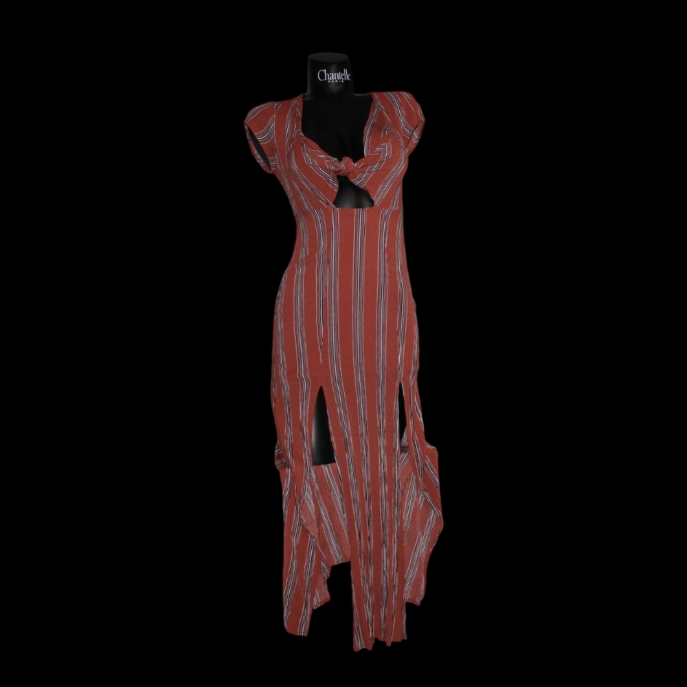White Closet Dress  burnt Ember with White and black Strips Bohemian, Boho, Fall
